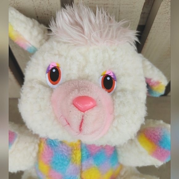 House Of Lloyd Wool Plush Lamb Pastel Checkered Stuffed Animal Sheep Vtg Easter - Picture 12 of 16
